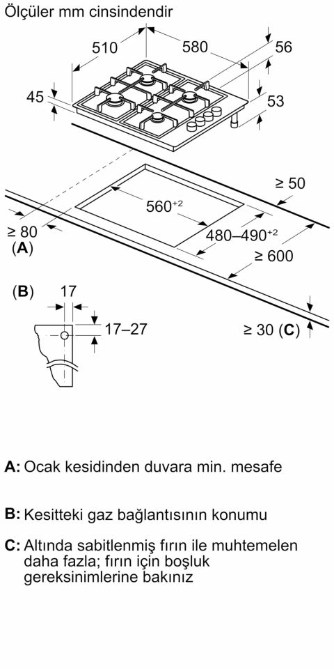 OD36K5B80D Gazlı Ocak 60 cm Beyaz