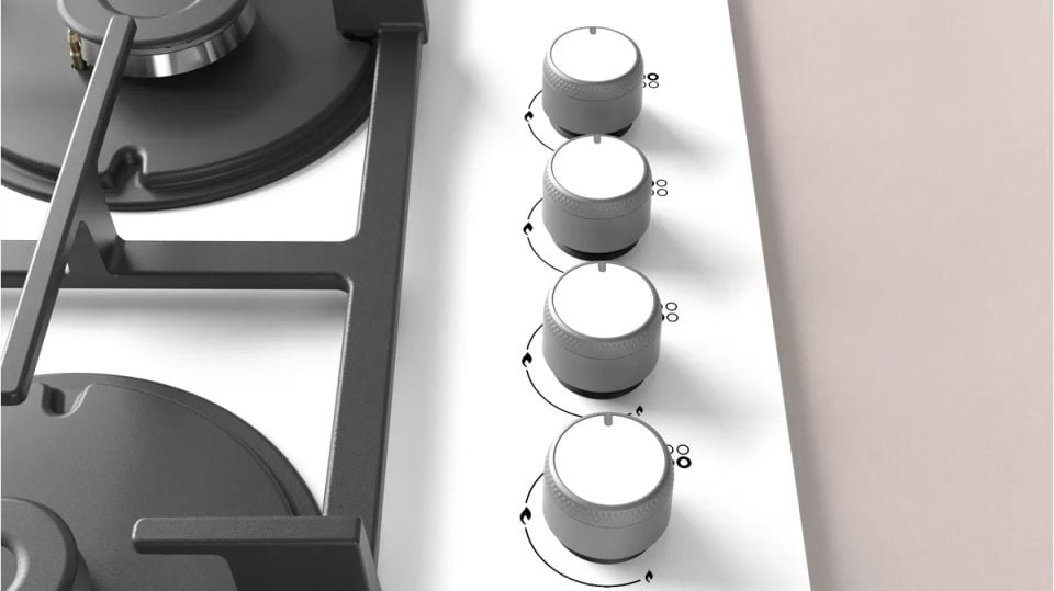 OO36P2O90D Gazlı Ocak 60 cm Sert cam, Beyaz