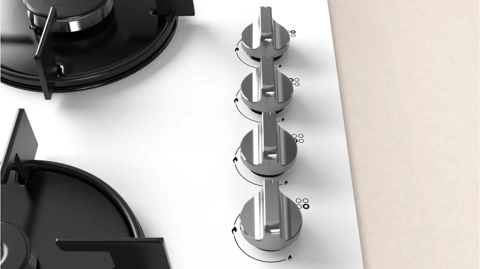 OO36H2B10D Gazlı Ocak 60 cm Sert cam, Beyaz