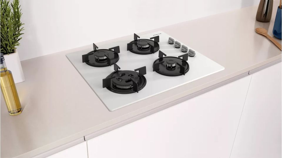 OO36H2B10D Gazlı Ocak 60 cm Sert cam, Beyaz