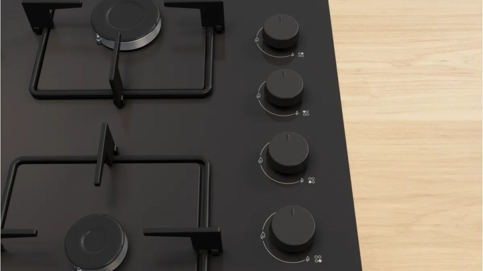 OE36K6P10D Gazlı Ocak 60 cm Sert cam, Siyah