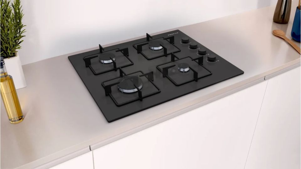 OE36K6P10D Gazlı Ocak 60 cm Sert cam, Siyah