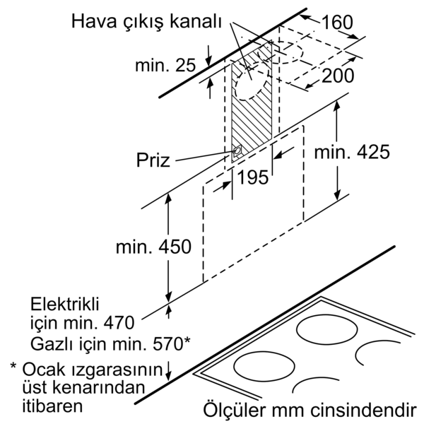 DVK6J671 Duvar Tipi Davlumbaz 60 cm Platin gri cam yüzey