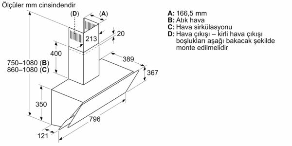 DVK8J671 Duvar Tipi Davlumbaz 80 cm Platin gri cam yüzey