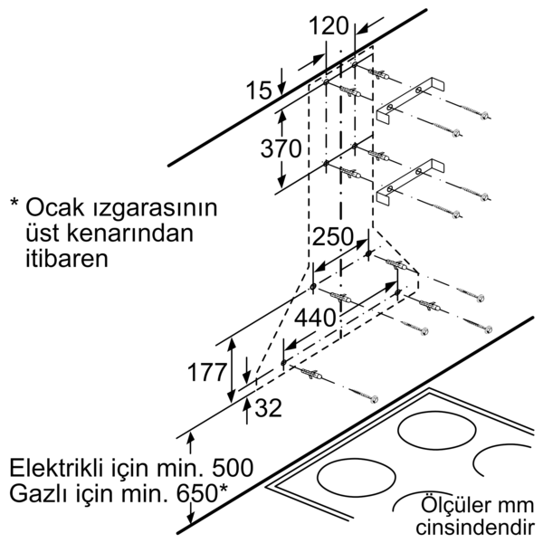 DVP6C450 Duvar Tipi Davlumbaz 60 cm Paslanmaz çelik