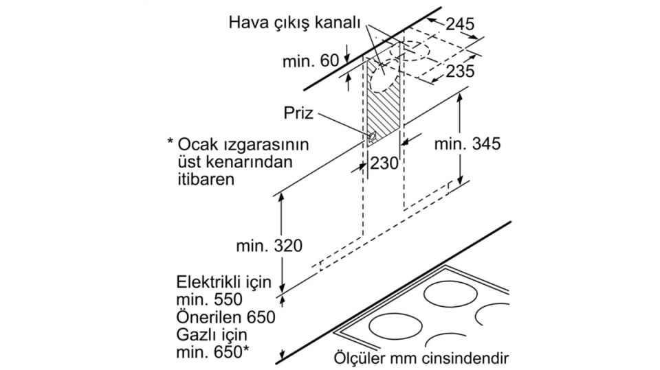 DVG6D660 Duvar Tipi Davlumbaz 60 cm Cam dekor