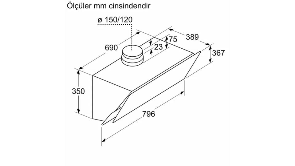 DVK6J661 Duvar Tipi Davlumbaz 80 cm Siyah Cam