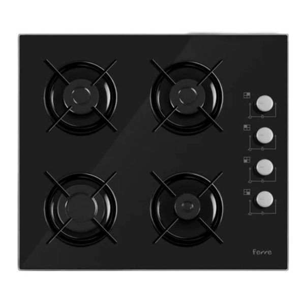 2140 Siyah 60 cm Emaye Izgaralı Cam Ocak - Doğalgaz