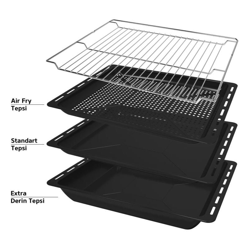 Simfer 8213 AirFry Plus Ankastre Fırın 10 Fonksiyon Dijital Saat, Grill, Teleskobik Ray, Gri