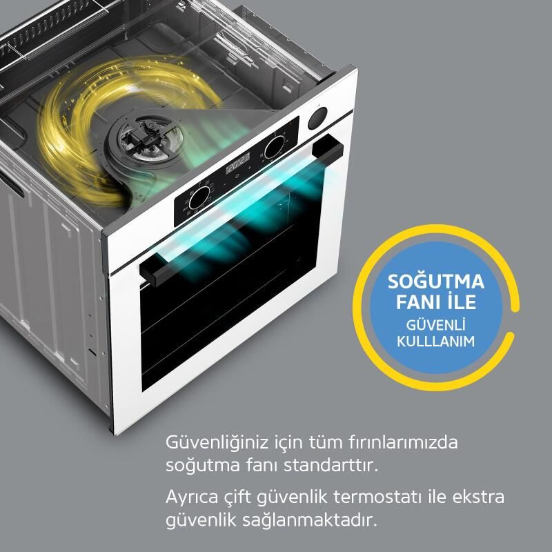 Simfer 8213 AirFry Plus Ankastre Fırın 10 Fonksiyon Dijital Saat, Grill, Teleskobik Ray, Gri