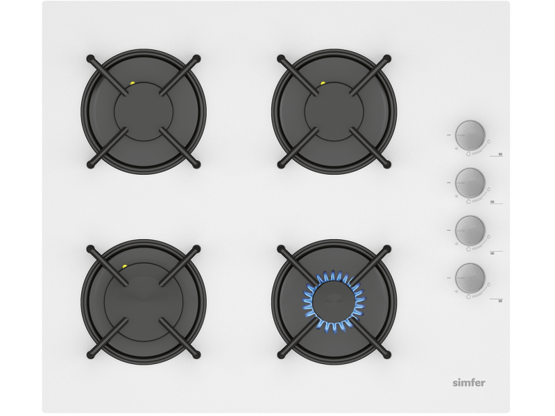 Simfer 3507 4 Gözlü Cam Ankastre Ocak, LPG Dönüşümlü, 60 cm, Beyaz