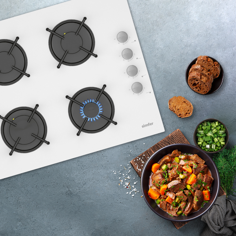 Simfer 3507 4 Gözlü Cam Ankastre Ocak, LPG Dönüşümlü, 60 cm, Beyaz