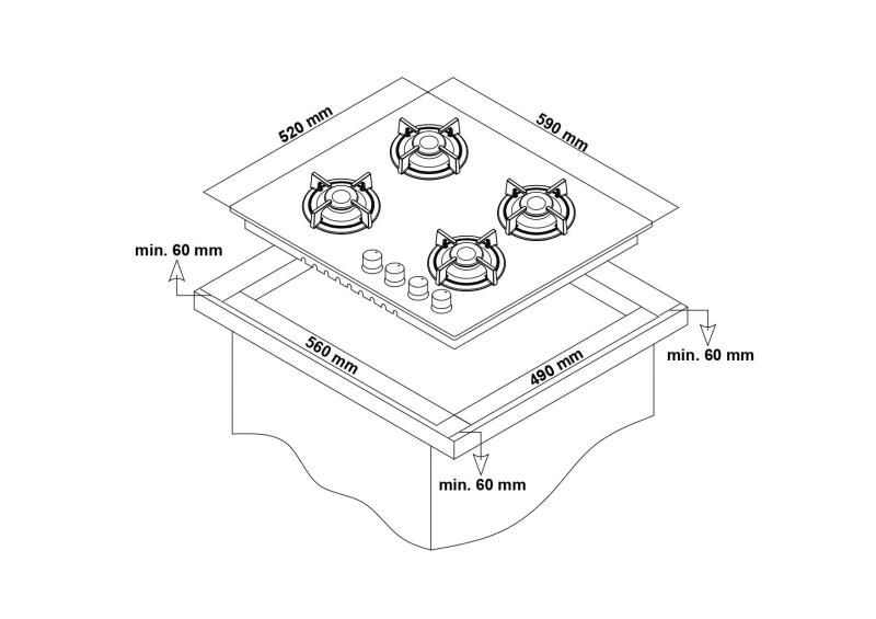 Simfer T3036N 4G Set Üstü Emaye Izgara Cam Ocak, LPG Dönüşümlü, 60 cm, Beyaz