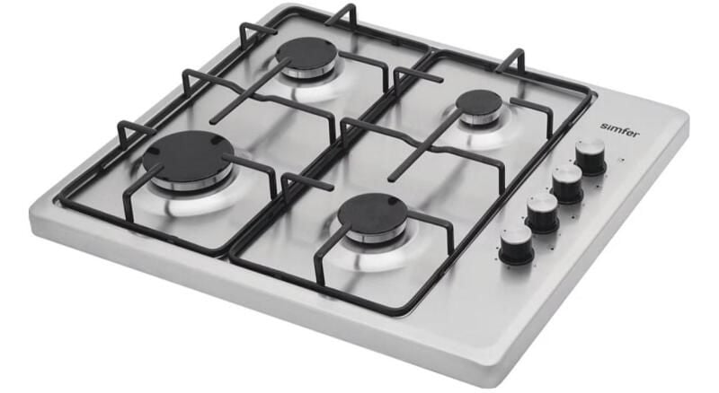 Simfer 3019 4 Gözlü Gazlı Inox Set Üstü Ocak, LPG Dönüşümlü, 60 cm