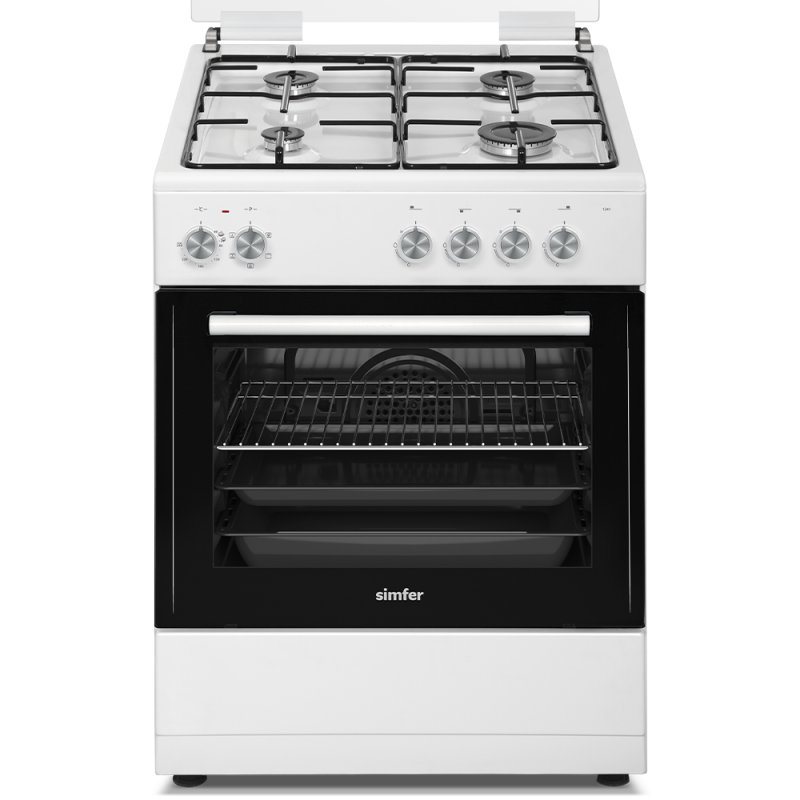 Simfer 1241 Beyaz Elektro Turbo Fırın, 56 Litre, 4 Gözü Gazlı, LPG Dönüşümlü, 60 cm, Beyaz