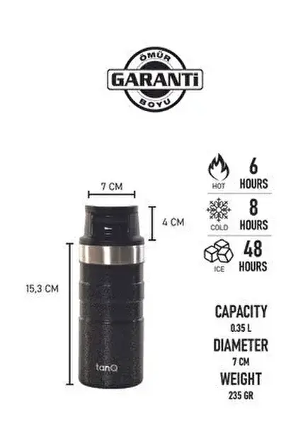 TanQ Ömür Boyu Garantili Active Paslanmaz Çelik Termos 0.35 Lt- (12 Oz)