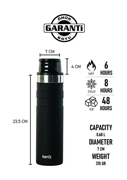 TanQ Ömür Boyu Garantili Active Plus Paslanmaz Çelik Termos  0.60 Lt