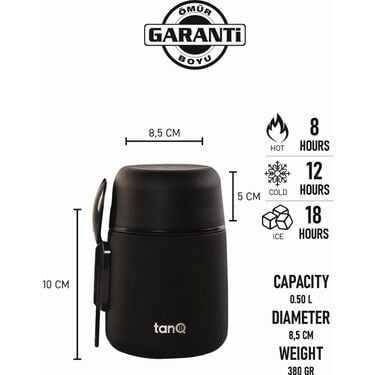 TanQ Ömür Boyu Garantili Bento Paslanmaz Çelik Yemek-mama Termosu(500CC)