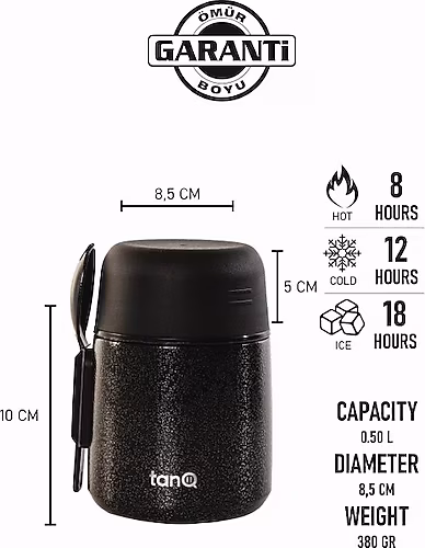 TanQ Ömür Boyu Garantili Bento Paslanmaz Çelik Yemek-mama Termosu(500CC)